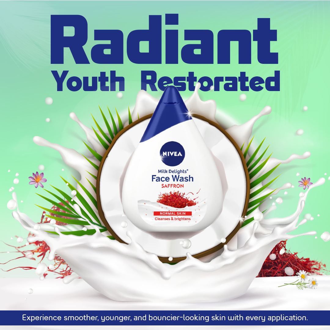 Nivea Milk Delights Saffron face wash. Radiant youth restored.