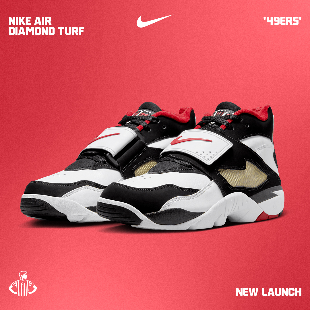 Nike Air Diamond Turf in the 49ers colorway, new launch