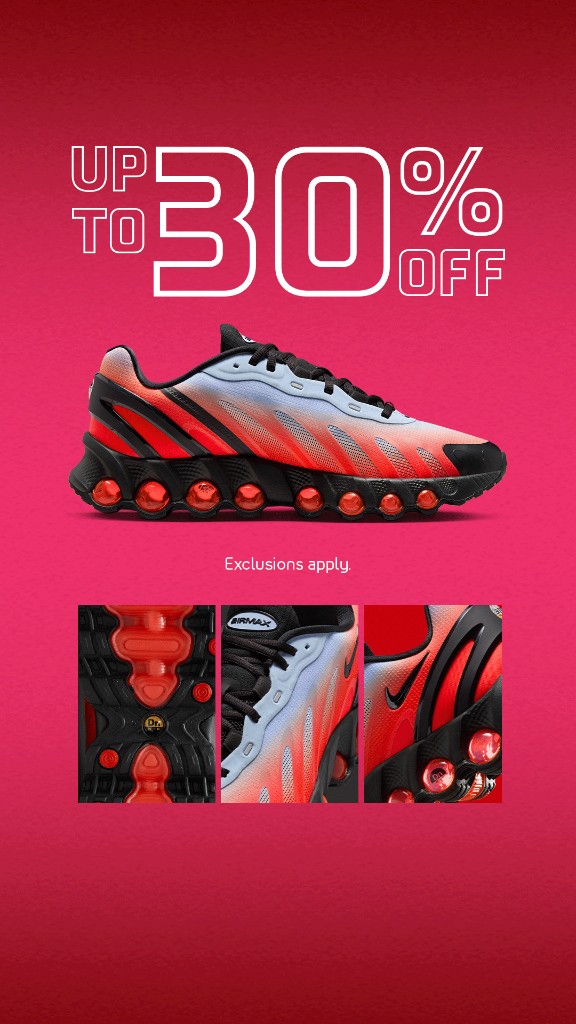 Up to 30 percent off. Exclusions apply.